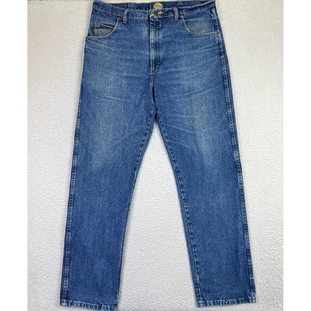 Cabela's Roughneck Jeans Mens 38x34 Blue Denim Straight Leg Workwear Zip Fly
